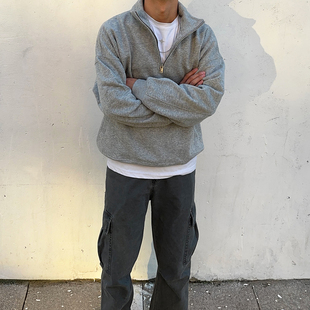 UNCLEBLUE美式 立领卫衣外套 春秋500G海岛棉cleanfit半拉链boxy版