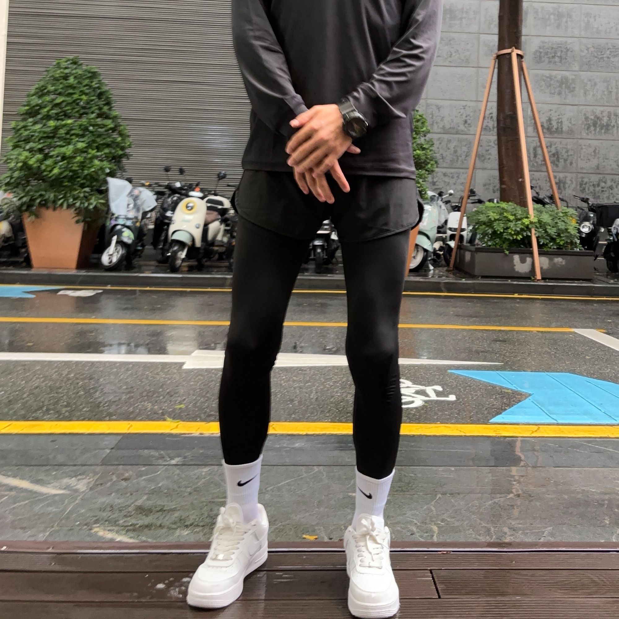 UBCG紧身裤假两件打底篮球高弹裤子压缩速干衣健身跑步运动裤套装