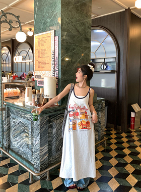 今屿花花 灰色连衣裙女夏季2025新款长裙针织吊带裙宽松无袖露背