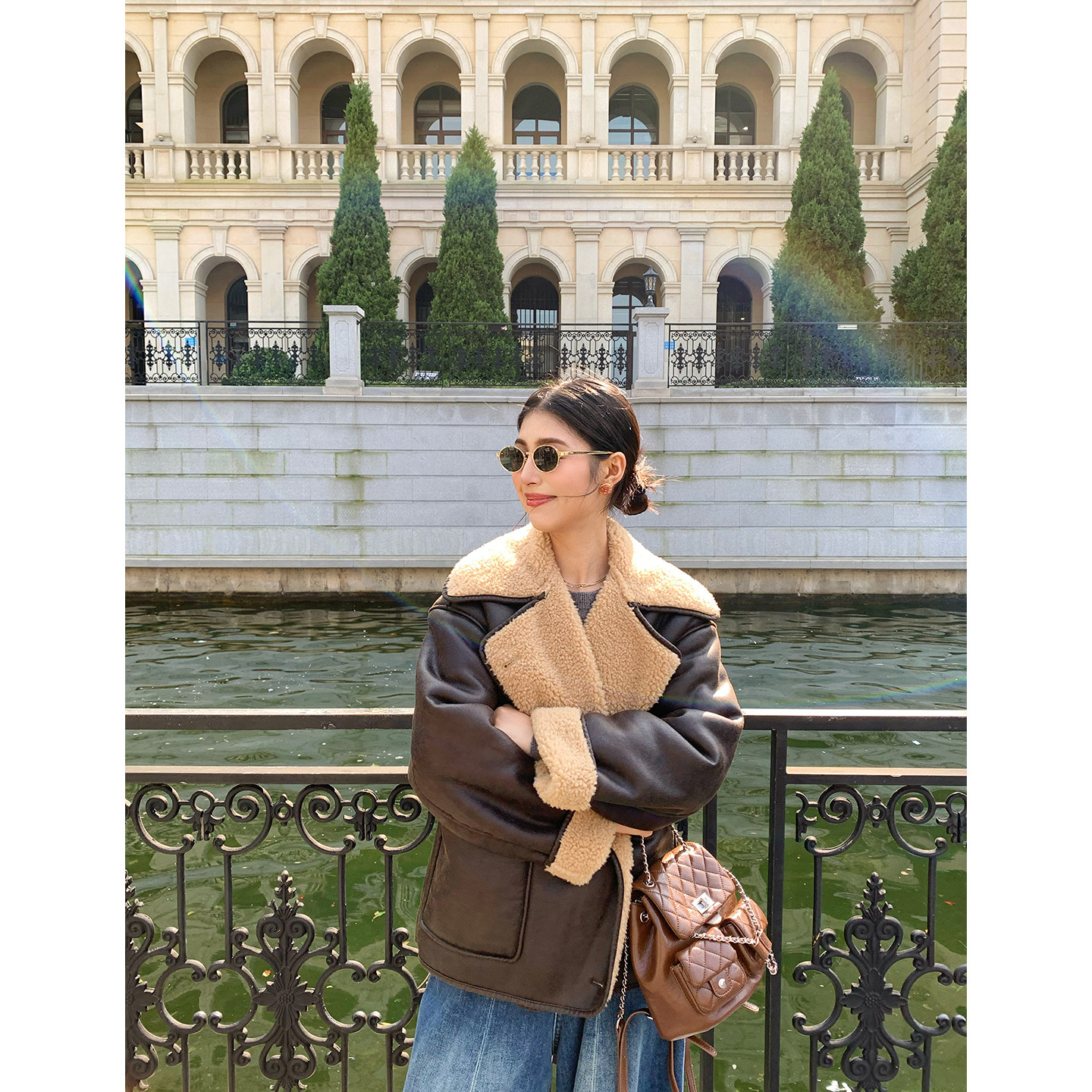 今屿花花羊羔毛皮毛一体外套女