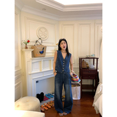 阔腿裤 今屿花花蓝色水洗牛仔套装 夏装 女两件套v领马甲 裤 2025新款