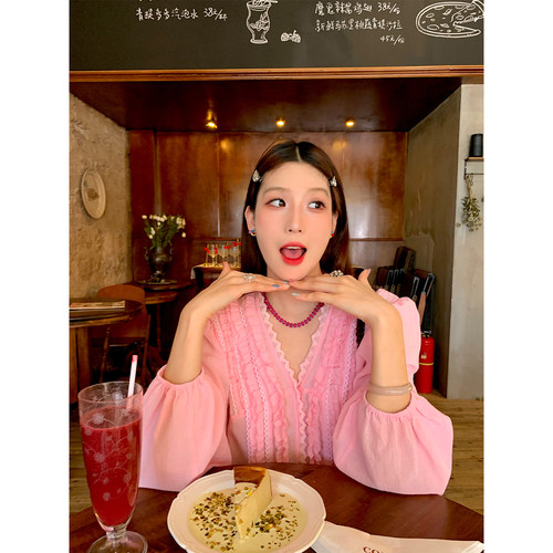 今屿花花早秋长袖衬衫女泡泡袖
