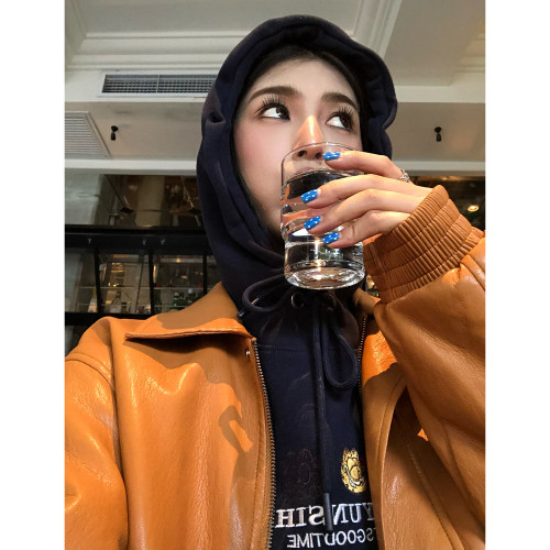 今屿花花短款PU皮外套女小个子