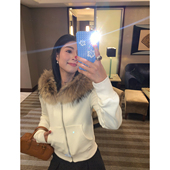 加厚加绒开衫 今屿花花 卫衣女2025新款 连帽外套大毛领小个子白色