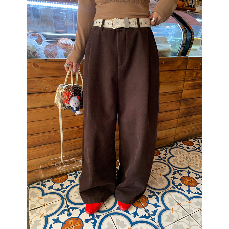 今屿花花高腰加绒阔腿裤女