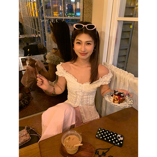 女夏款 衬衫 2024新款 蕾丝修身 法式 今屿花花 绝美上衣白色V领短袖