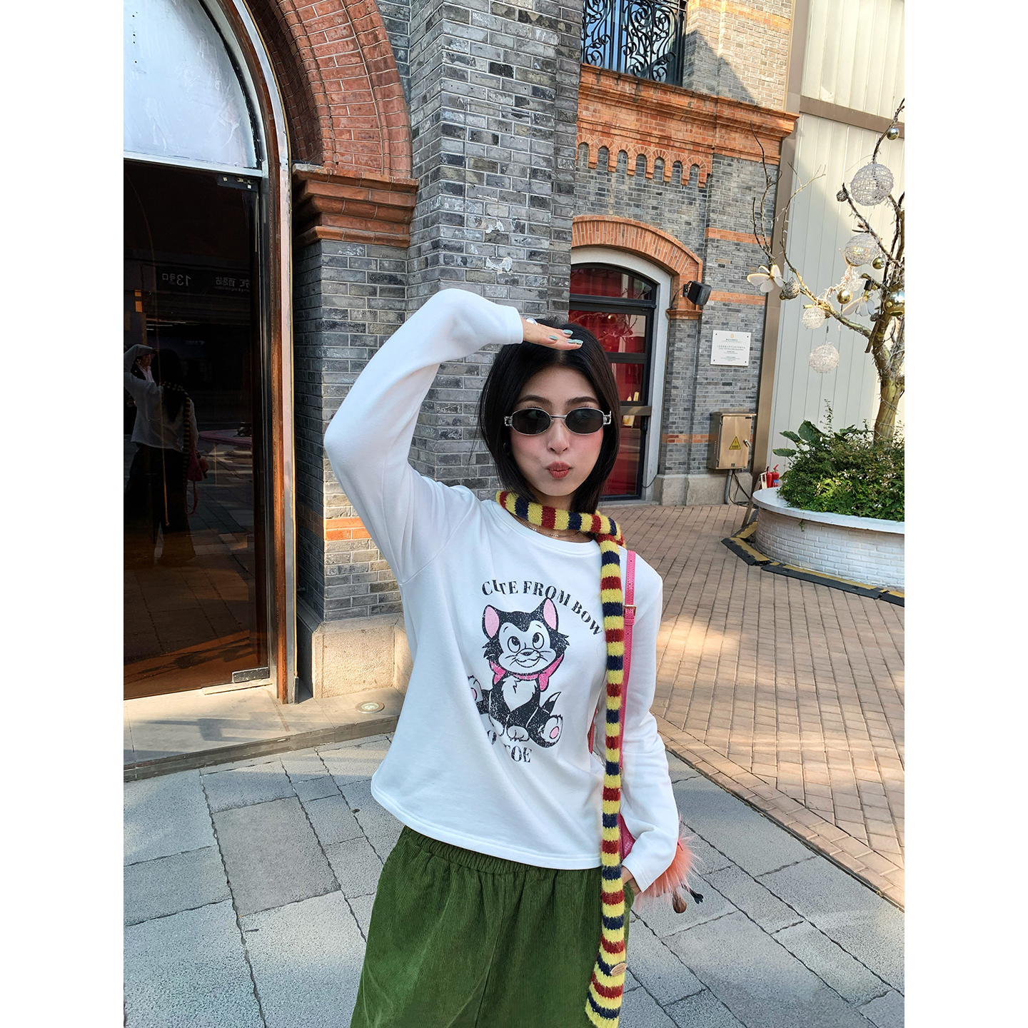 今屿花花长袖加绒T恤女保暖