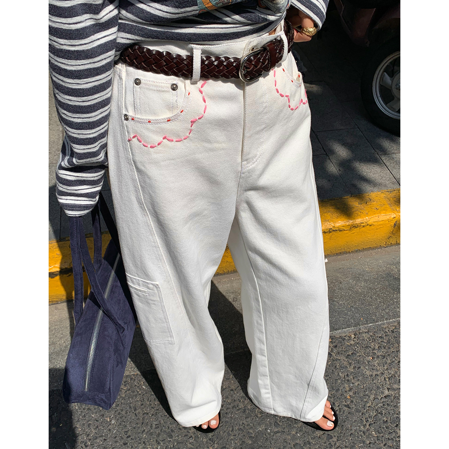 今屿花花 白色牛仔裤女2025新款牛仔阔腿裤小个子白裤子宽松早秋,女装/女士精品,牛仔裤,淘宝优惠券,粉丝福利购,淘宝优惠卷