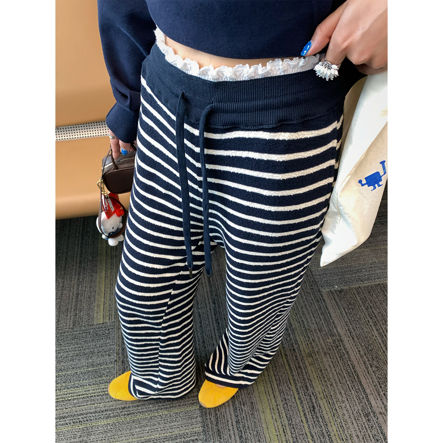 今屿花花针织系带休闲裤女