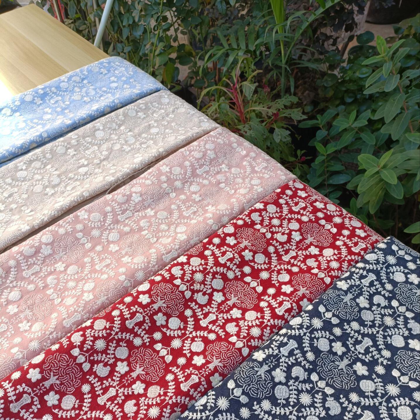 皆川明风格刺绣面料树叶叶子包包布手工面料笔记本封面布料绣花