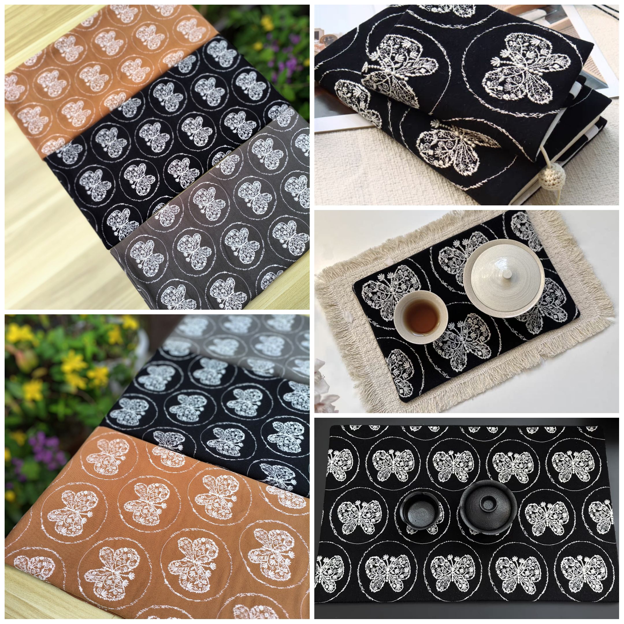 皆川明风格厚款麻刺蝴蝶刺绣布料包包桌布抱枕面料