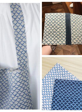 皆川明风格鱼鳞纹复古重工花朵刺绣手工布料服装衣服面料包包围裙