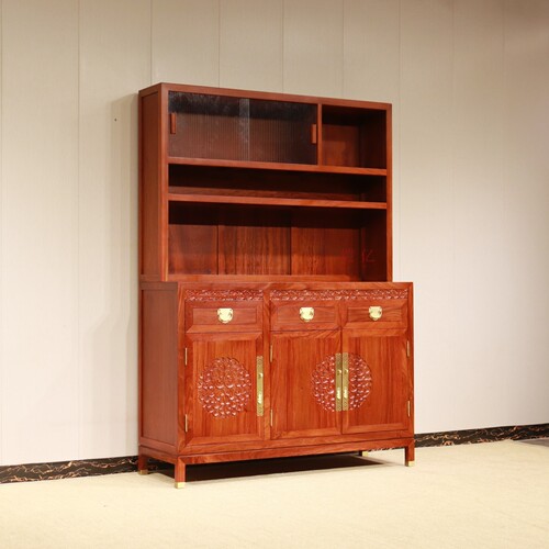 大果紫檀新中式餐厅餐边柜云纹红木储物展示柜缅甸花梨茶室收纳柜