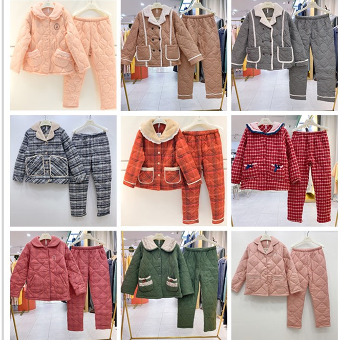 特价安之伴睡衣女冬季新品梭织纯棉磨毛夹棉保暖加厚家居服棉袄套