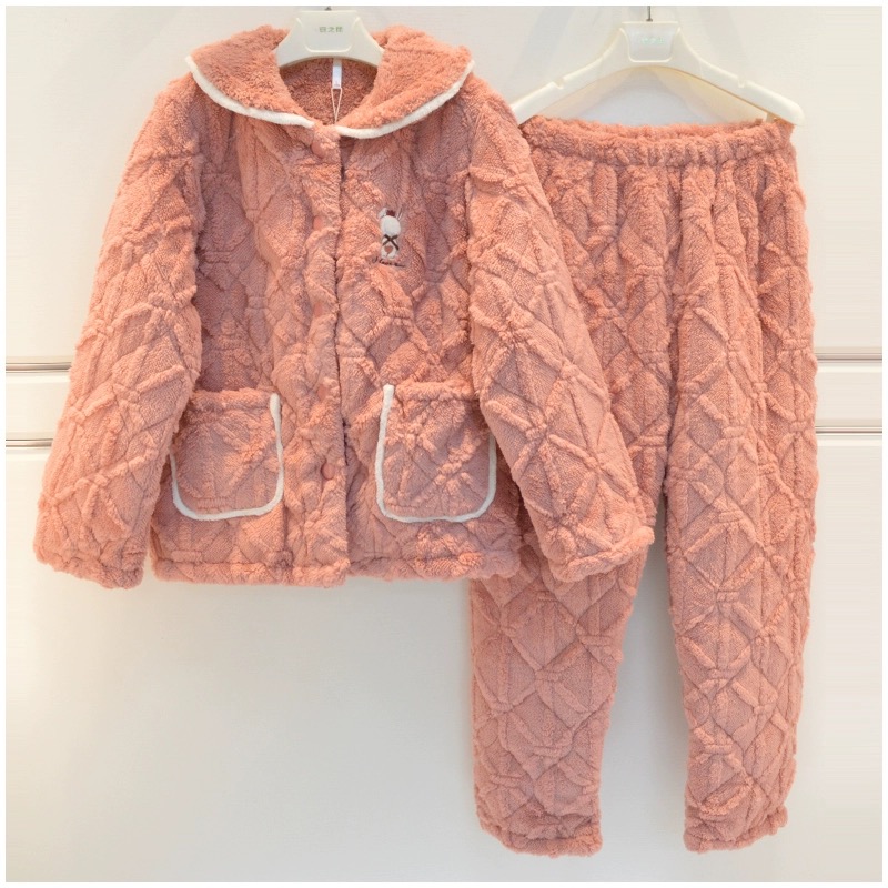 安之伴女珊瑚绒夹棉加厚保暖睡衣