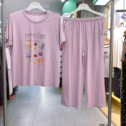 美梦2026春夏新款女生棉莫短袖七分裤圆领家居服带胸垫可外穿套装