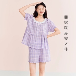 短裤 安之伴甜美少女薄款 梭织纯棉圆领短袖 女士睡衣夏季 家居服 新品