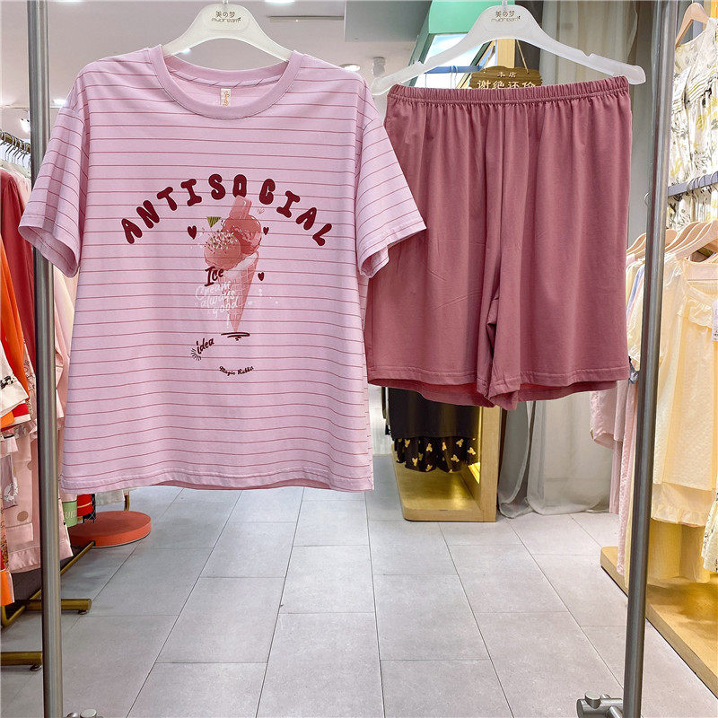 美梦休闲学生款少女睡衣2025夏季新品针织纯棉圆领短袖短裤家居服