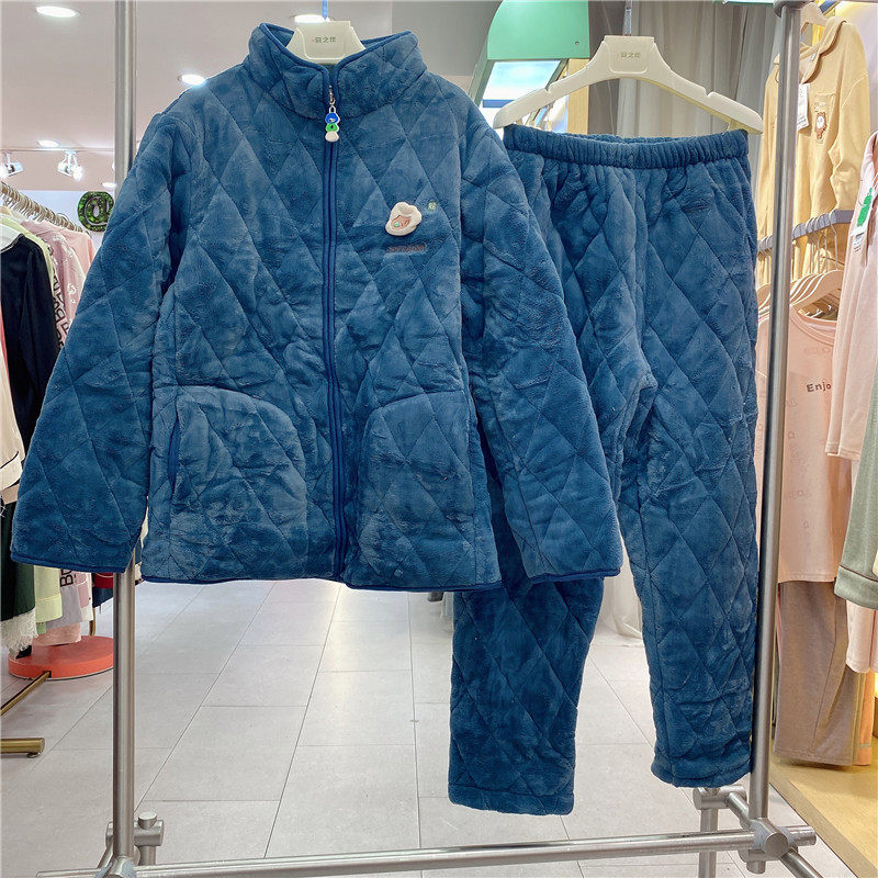 安之伴男士玉狐绒夹棉拉链家居服图片