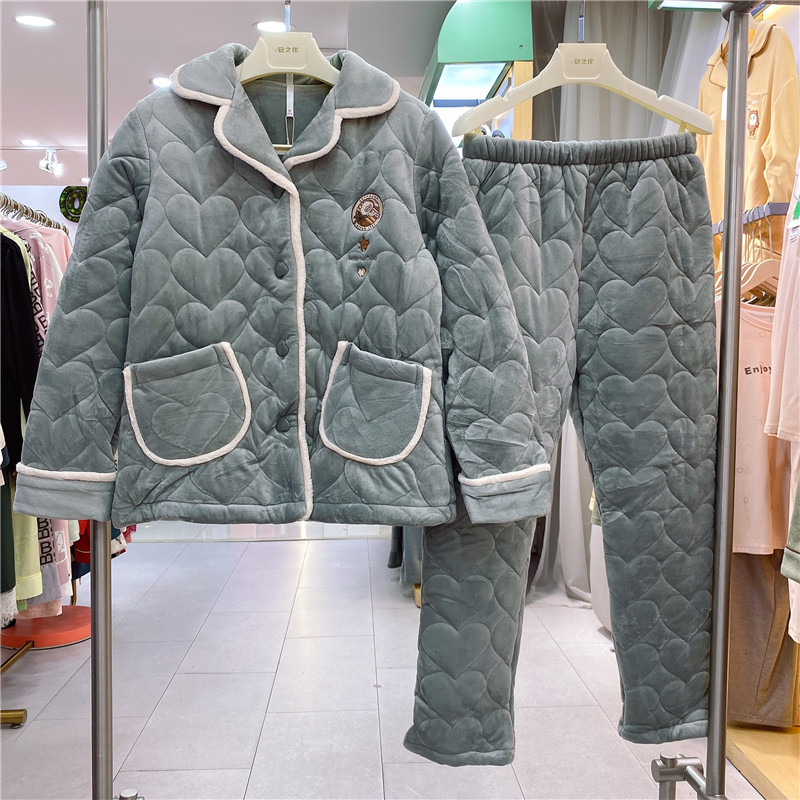 安之伴女贝贝绒夹棉保暖家居服