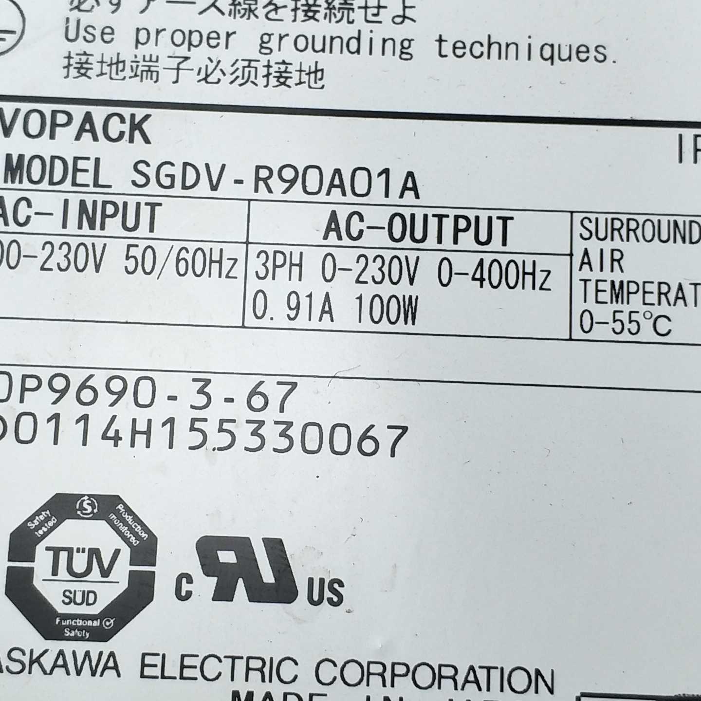 进口设备原装拆机YASKAWA SGDV-R90A01A 200v 100w驱动器