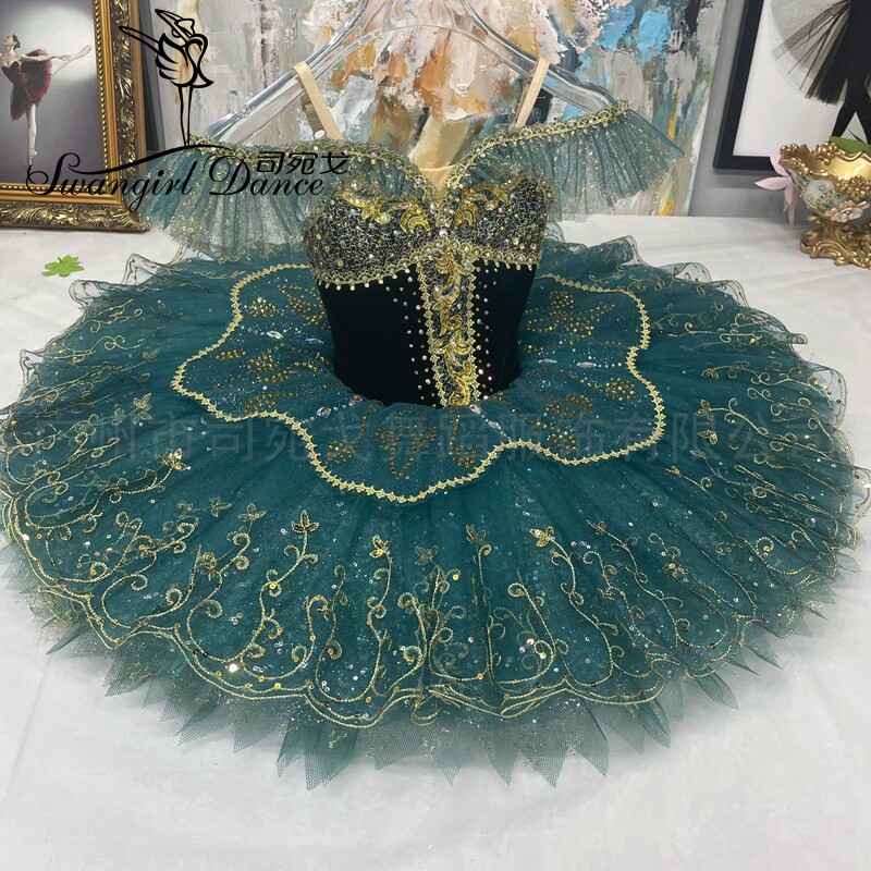 墨绿色艾斯米拉达变奏芭蕾TUT舞台演出/舞蹈服装定