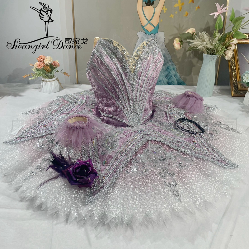 紫色渐变色威尼斯狂欢变奏芭蕾舞TUTU裙进口网定制女童比赛演出服