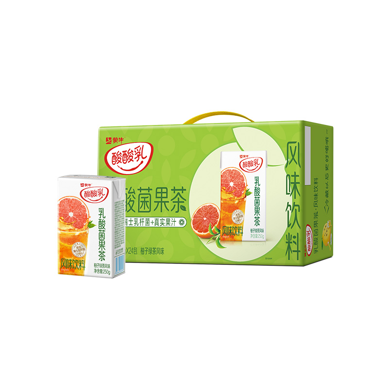 酸酸乳乳酸菌果茶柚子綠茶250g×24 TK_蒙牛旗艦店_咖啡_麥片_沖飲