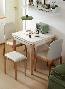 小户型折叠餐桌家用现代简约轻奢正方形公寓实木岩板吃饭桌子北欧