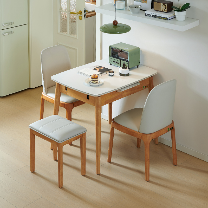 家用小户型岩板伸缩餐桌椅组合多功能简易省空间小尺寸实木饭桌子