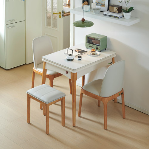 岩板餐桌小户型可折叠伸缩家用实木北欧原木风简约现代两用饭桌子