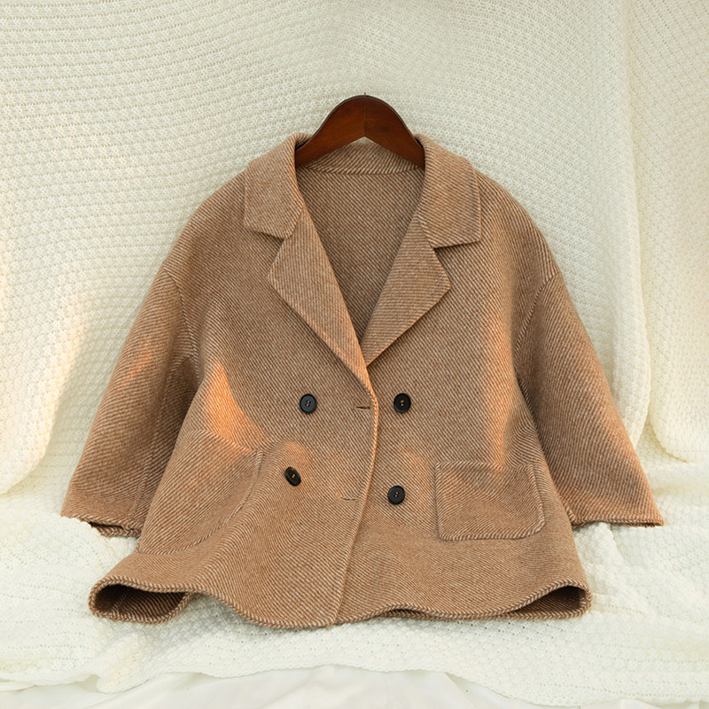 男童儿童新款双面羊绒毛呢大衣女童西装领羊毛双面呢外套冬中大童