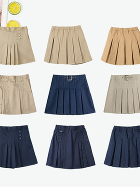 伊顿同款校服裙子女童半身裙卡其色短裙中小学生英伦风藏青百褶裙