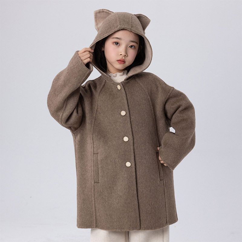 新款双面羊绒大衣男童女童宝宝儿童狐狸耳朵中小童羊毛呢外套冬季