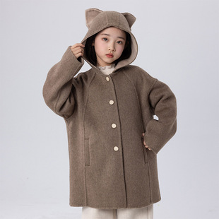 新款双面羊绒大衣男童女童宝宝儿童狐狸耳朵中小童羊毛呢外套冬季
