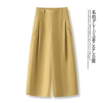 黄色天丝棉宽松阔腿裤女2025新款