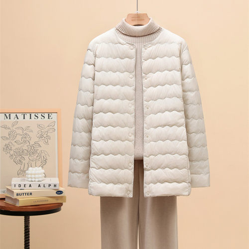 无领轻薄羽绒服女中长款V领圆领内胆内穿200斤中老年人加肥加大码