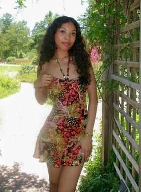 MSYOUCAN 田园复古风印花挂脖抹胸连衣裙修身显瘦小众辣妹A字短裙