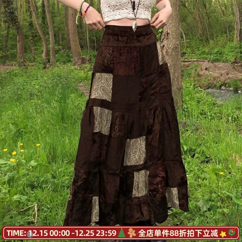 破烂古着图腾印花vintage半身裙