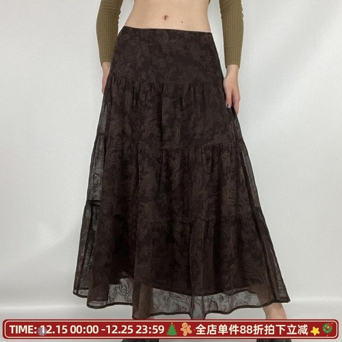 复古vintage腰果花双层半身裙秋