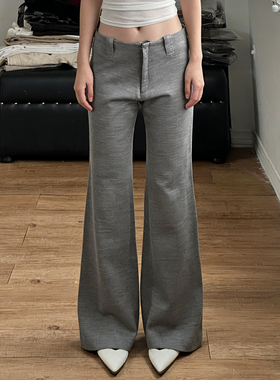 MSYOUCAN 格雷系时髦简约低腰西装阔腿裤OL通勤辣妹梭织喇叭长裤