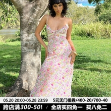 踏春行欧美田园花卉清新感连衣裙复古度假风吊带长裙女 MSYOUCAN