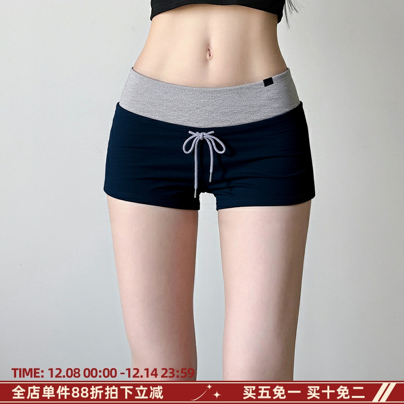 MSYOUCAN 纸片人漫画腰撞色拼接辣妹短裤休闲运动风系带超短热裤