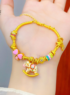 沙金珐琅粉爱心摇木马盘缠