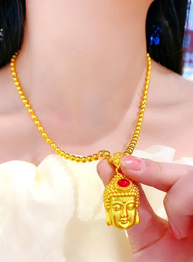 沙金999平安佛头吊坠大珠