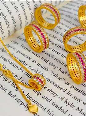 金店同款沙点钻满圈红宝戒