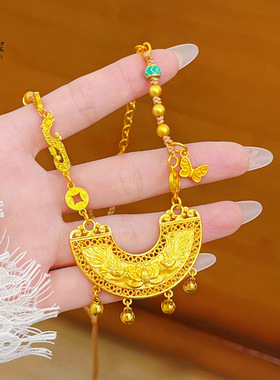 新中式沙金古法錾刻凤凰莲