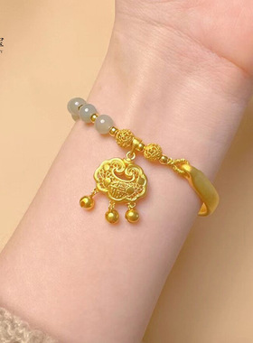 沙金平安锁半镯手链包和田