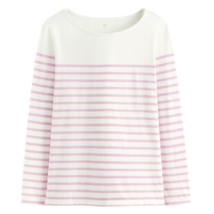 lativ 诚衣 纯棉条纹宽领长袖T恤-女
