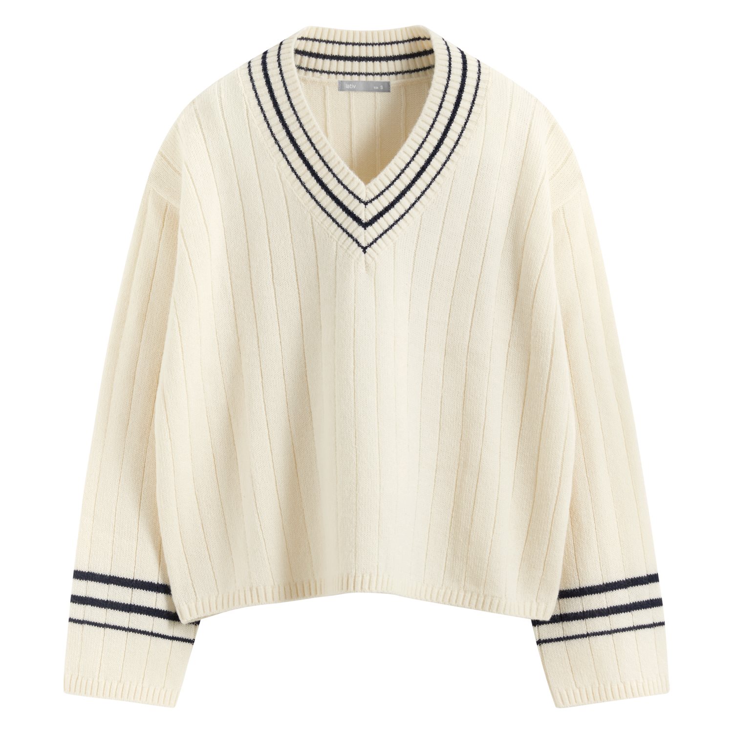 lativ 诚衣 V领宽松短版毛衣-女